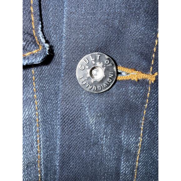 Cult of Individuality Denim Jacket Mens 2XL Leather Sleeves Trucker 628-255A - Picture 10 of 16